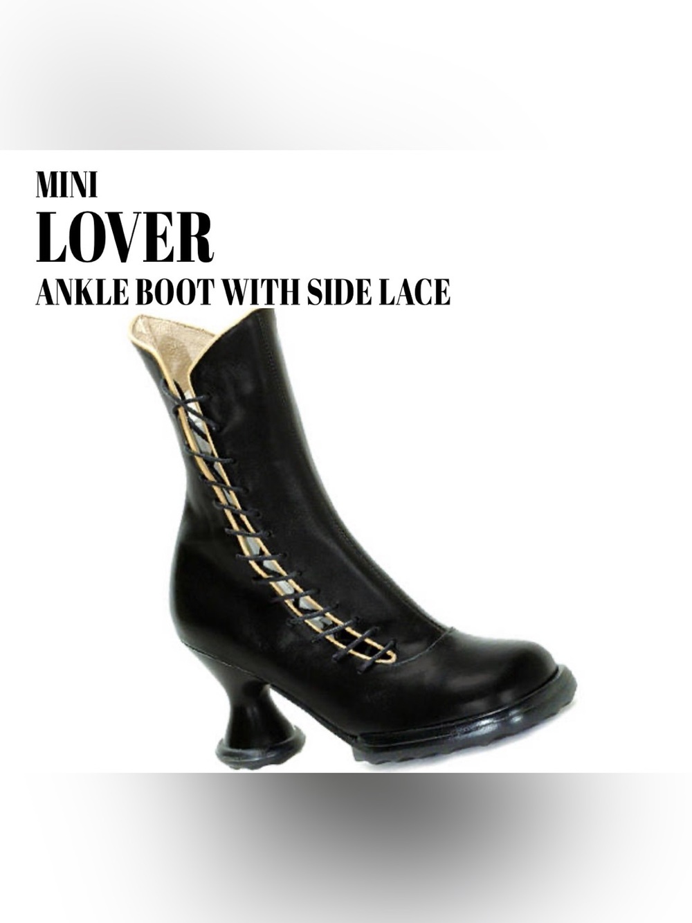 Fluevog VINTAGE EXCELLENT Mini Lover black side-lace ankle boot -9 (fits 8.5)